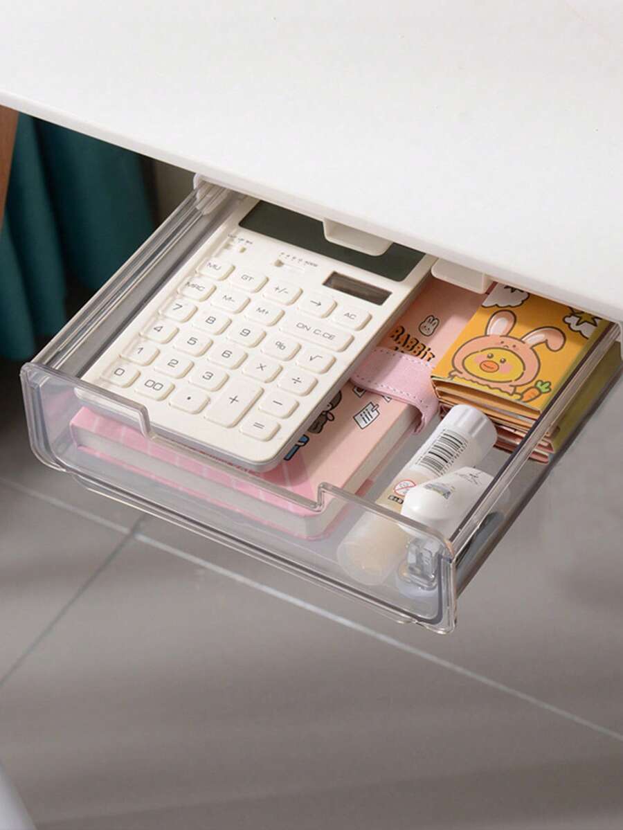 Under Desk Drawer Organizer Desktop Workstation Magic Large Capacity Office Under Desk Invisible Storage Boxes - Clear - View 1