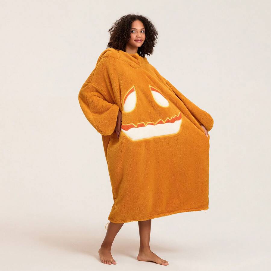 Pijama de Invierno para Mujer, Sudadera con Capucha de Manga Larga Estilo Calabaza Lindo, Holgado y Acogedor, Ropa para Descanso en Casa y Cosplay - Naranja - Ver 1