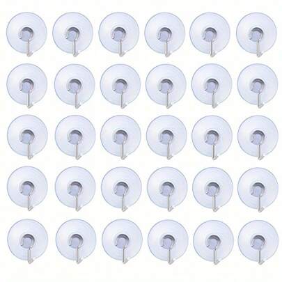 30 Stücke kleine transparente Saugnapfhaken, multifunktionale rückstandslos hängende Aufbewahrungssaugnapfhaken mit Edelstahl-Haken für Fenster, Glastür, Badezimmer Duschraum-Wände, Küchenwände, Weihnachten , Halloween- und Neujahrs-Dekorationshaken