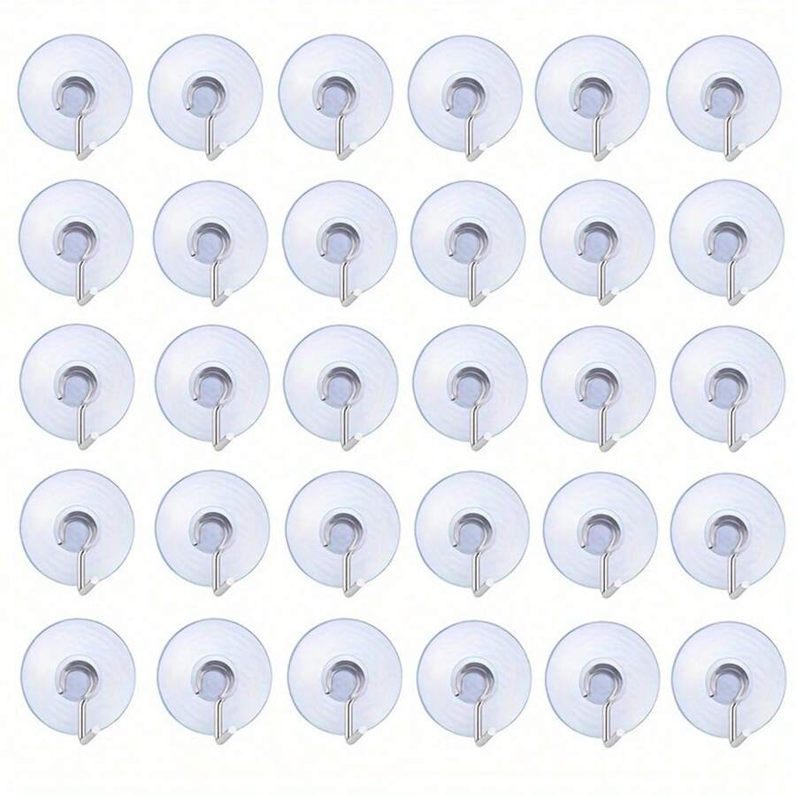 30pcs Small Transparent Suction Cup Hooks, Multifunctional Traceless Hanging Storage Suction Cup Hooks With Stainless Steel Hook For Window, Glass Door, Bathroom Shower Wall, Kitchen Walls, Christmas, Halloween And New Year Decoration Hooks - Clear - View 1