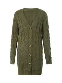 Female Cardigan, Solid Color Long Sleeve Sweater Knitted Coat With Pockets For Spring Fall, S/M/L - Army Green - View 7