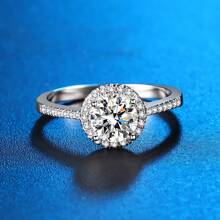 1pc S925 Sterling Silver Moissanite Ring, Round Halo Design For Women, Luxurious Elegant Proposal/Wedding Ring - 1 Carat Moissanite Ring - View 3