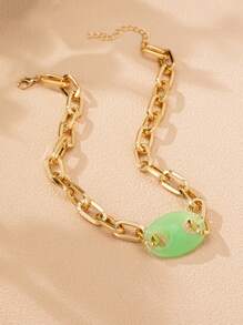 时尚蝴蝶结心形马蹄形多饰项链，珐琅邪眼粗链项链，女士分层项链 - 彩色 - 查看 10