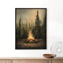 1 件，帆布挂画，乡村篝火画，喜怒无常的松树海报印刷品，露营主题墙艺术，小屋墙壁装饰，复古森林绘画，深色墙壁艺术