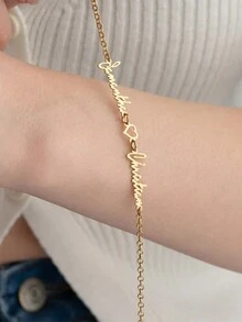 A Classic And Elegant, Romantic And Exquisite Heart-Shaped Couple Stainless Steel Customized Bracelet, Perfect As A Creative Surprise Gift For Loved Ones, Friends And Family. Mother's Day, Valentine's Day, Birthdays, Anniversaries, Graduation Ceremonies, Christmas, As Creative Fashion Gifts For Loved Ones And Family, Autumn Dressing Accessories