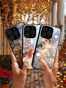 Ốp điện thoại theo chủ đề Giáng sinh thiết kế riêng tương thích với iPhone, làm bằng kính cường lực và vỏ mềm TPU, chống trầy xước, chống vân tay và chống sốc. Lý tưởng làm quà tặng cho bản thân, đối tác, gia đình, bạn bè hoặc bất kỳ dịp nào - màu đen - Xem 3