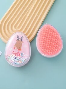 1 chiếc lược chải tóc hình quả trứng trong suốt cho trẻ em kèm mút xốp, họa tiết Giáng sinh dễ thương, chất liệu PS, di động, thích hợp để mang theo hoặc làm quà tặng - Nhiều màu - Xem 16