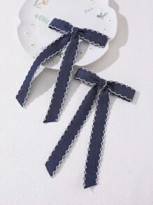 2 件/6 件女孩牛仔效果蝴蝶结发夹套装 - 彩色 - 查看 4