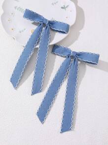 2 件/6 件女孩牛仔效果蝴蝶结发夹套装 - 彩色 - 查看 6