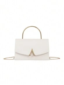 纯色简约品质金属装饰 A 字形手提包单肩包、斜挎包、情人节礼物 - 白色 - 查看 1