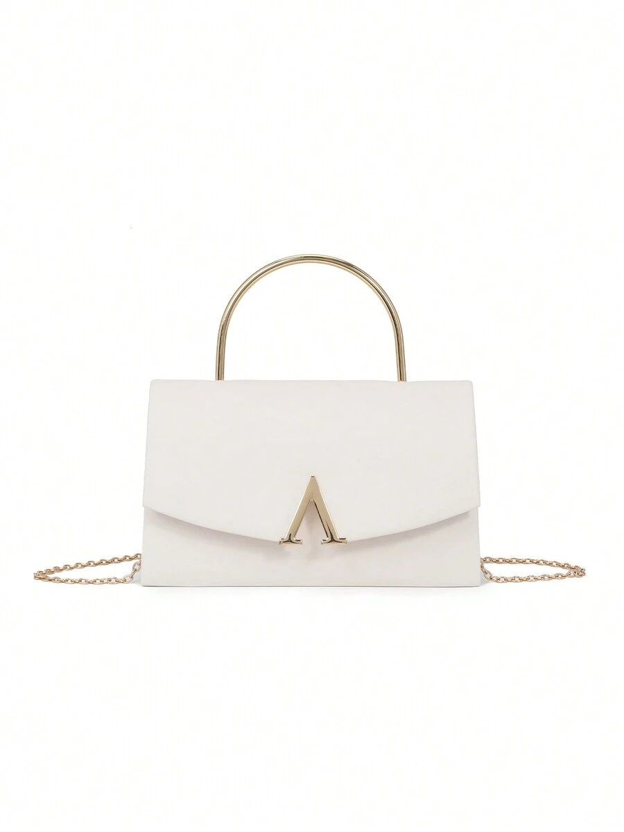 纯色简约品质金属装饰 A 字形手提包单肩包、斜挎包、情人节礼物 - 白色 - 查看 1