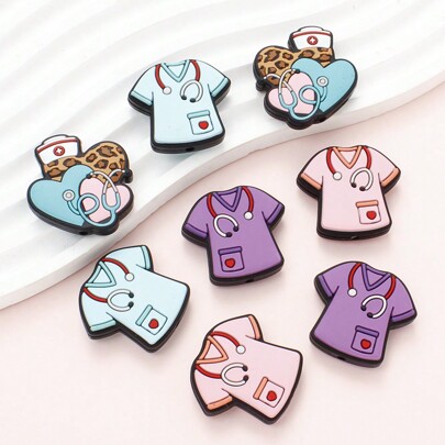 6 à 8 pièces Perles en silicone en forme de cœur pour stéthoscope d'uniforme d'infirmière, série d'hôpital pour la fabrication de stylos, porte-clés, bijoux, bracelets, colliers, artisanat fait main