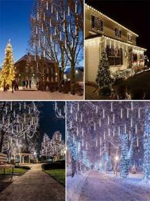 1pc 192 LED Meteor Shower Rain String Lights - Drop Icicle Snow Falling Raindrop Cascading Lights For Garden Wedding Party New Year Festivals, Valentine's Day Decorations, Solar Outdoor String Lights
