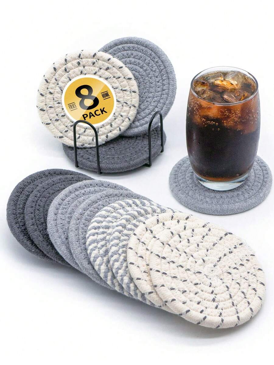 8PCS Drink Coasters , Minimalist Table Woven Coasters,Kitchen Table Heat-Resistant Coasters And Thick Insulation Pads,4 Colors Absorbent Coaster Set For Home Decor Tabletop Protection Suitable For Kinds Of Cups, 4 Inches - Multicolor - View 1