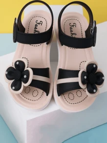 女童凉鞋 时尚幼儿小童大童公主风夏季沙滩软底拖鞋 - 黑色 - 查看 5