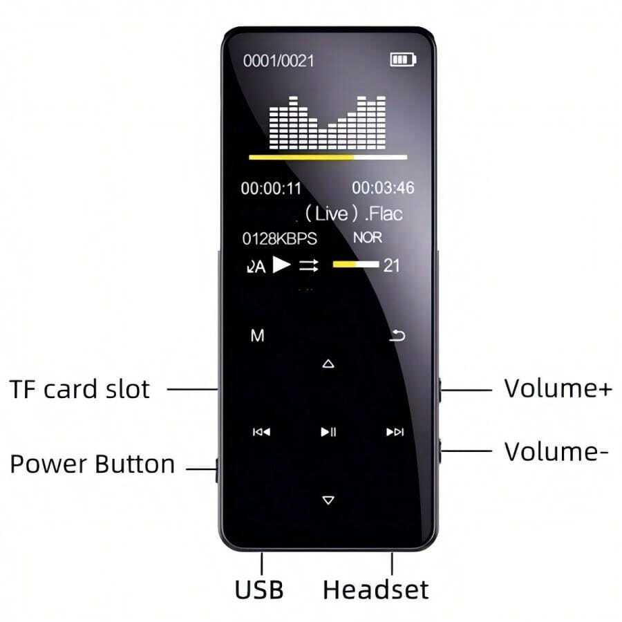 Black MP3 Player With Bluetooth Portable Mp3 Music Player With HiFi