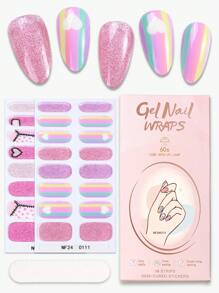 Beauty Sticker 32 miếng dán móng gel bán cứng, miếng dán móng tay bóng màu hồng Love Rainbow tự dính, thích hợp với mọi loại đèn UV, không thấm nước và lâu trôi, thích hợp cho ngày lễ tình nhân của phụ nữ, tự làm miếng dán móng gel - Hồng - Xem 1