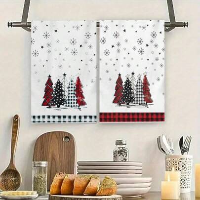 2 件圣诞洗碗巾，圣诞快乐，圣诞老人侏儒和雪人图案，适用于圣诞节厨房和浴室装饰、家居装饰、派对装饰、圣诞礼物