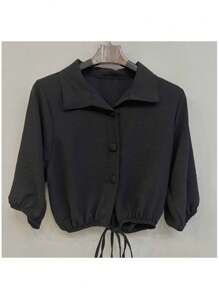 Dune Fabric Blouses With Buttons-06 - màu đen - Xem 1