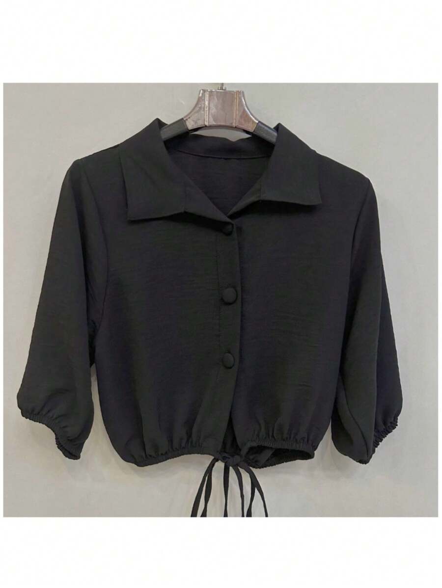 Dune Fabric Blouses With Buttons-06 - màu đen - Xem 1