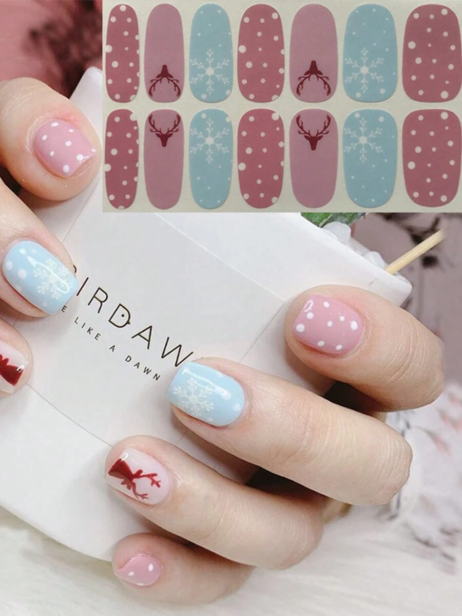 1 张圣诞系列自粘式全覆盖美甲贴纸 - 淺粉色 - 查看 1