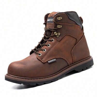 Men's Safety Shoes, Anti Smash Steel Toe Safety Boots, Men's Work Boots, Mid Ankle Leather Outdoor Combat Boots, Slip Resistant Hiking Boots
