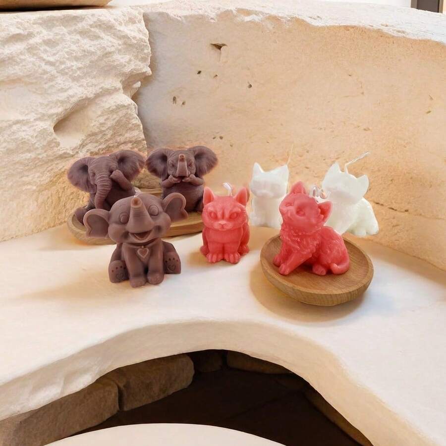 1 Nến thơm hình động vật đáng yêu & thú vị, Nến hình voi/mèo, Thích hợp để trang trí nhà cửa, Quà tặng ngày lễ - Nhiều màu - Xem 1