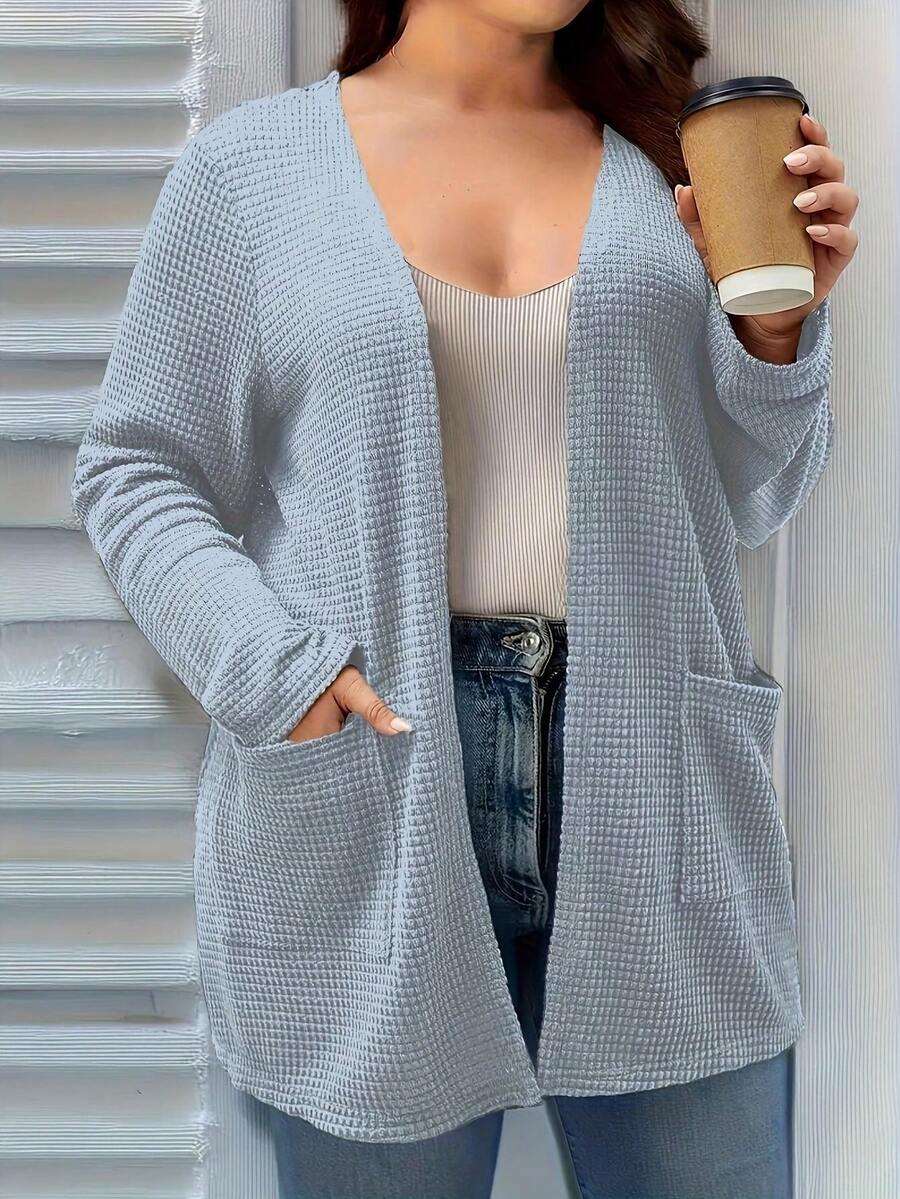 Áo len cardigan dài tay màu trơn thời trang cỡ lớn có túi, cho mùa đông - Màu xanh nhạt - Xem 1