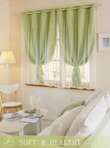 2pcs/Set Panel Curtains - Beige Solid Curtains With Laser Cut Star Holes To Darken Room, Suitable For Bedroom, Decor Home Curtain For Girls Room, Living Room