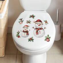 圣诞雪人厕所贴纸 - 节日塑料自粘浴室贴花，带有冬青和铃铛图案，用于家居装饰 - 易于粘贴的浴室贴纸套装 - 彩色 - 查看 9