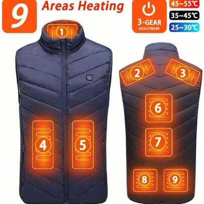 Men's Warm Electric Heated Vest, 3 Heat Levels, 9 Heating Zones, No Power Bank Needed, Winter