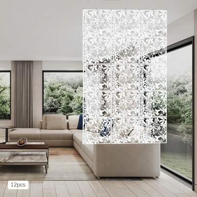 CNCEST Pack Of 12 Hanging Room Dividers, DIY Room Dividers, Screen Screen Screen Room Divider, Hanging Panel Room Divider For Home, Hotel, Office, Bar Decoration, 40 X 40 X 0.8 Cm (White)