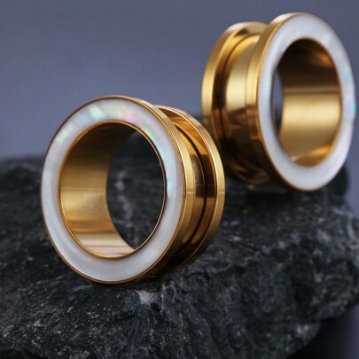 2PCS 316 Stainless Steel Screw Fit Shell Round Ear Gauges Plugs Ear Tunnels Stretcher Piercing Women Men Body Jewelry