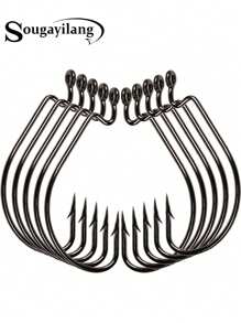 SOUGAYILANG Sougayilang 10Pcs Fishing Hooks 8 Sizes Available Portable Stainless Steel Sharp Fishing Hook With Circle & Barbed For Freshwater Seawater Fishing Crank Hooks