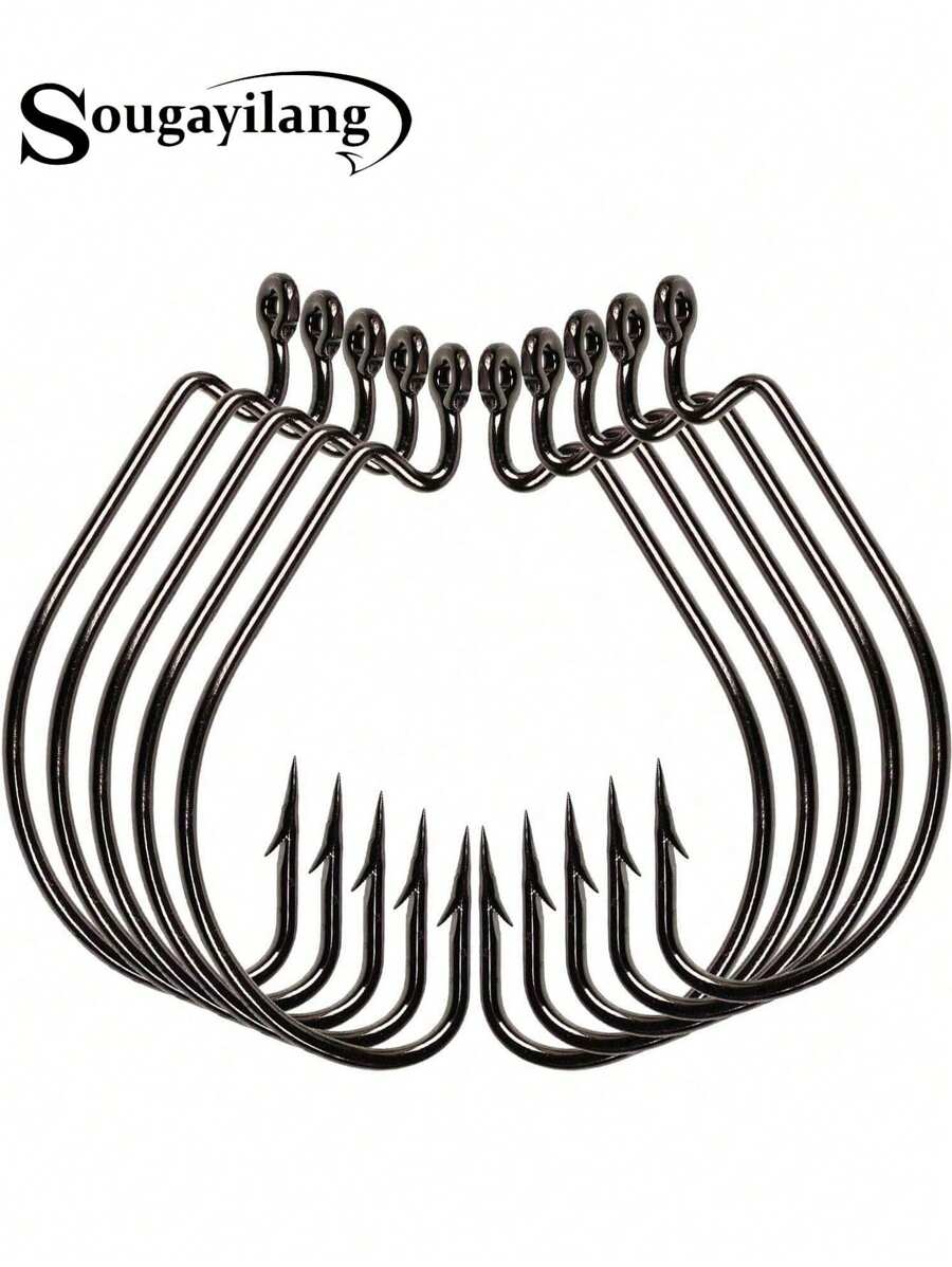 SOUGAYILANG Sougayilang 10Pcs Fishing Hooks 8 Sizes Available Portable Stainless Steel Sharp Fishing Hook With Circle & Barbed For Freshwater Seawater Fishing Crank Hooks