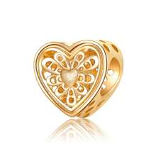 1 件镂空金色油滴星心花双心爱心圆形串珠爱心锁，DIY 手链项链配件 - 金黃色 - 查看 23