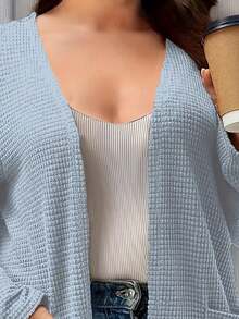 Áo len cardigan dài tay màu trơn thời trang cỡ lớn có túi, cho mùa đông - Màu xanh nhạt - Xem 3