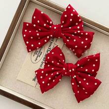 1 kẹp tóc nơ chấm bi đỏ phong cách Wanizuka-Kun cho nữ sinh trung học Nhật Bản, phụ kiện tóc, phong cách học đường - Nhiều màu - Xem 1