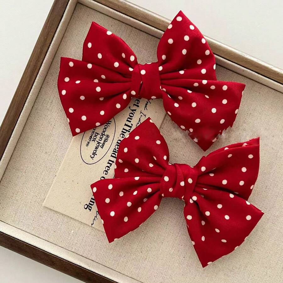 1 kẹp tóc nơ chấm bi đỏ phong cách Wanizuka-Kun cho nữ sinh trung học Nhật Bản, phụ kiện tóc, phong cách học đường - Nhiều màu - Xem 1