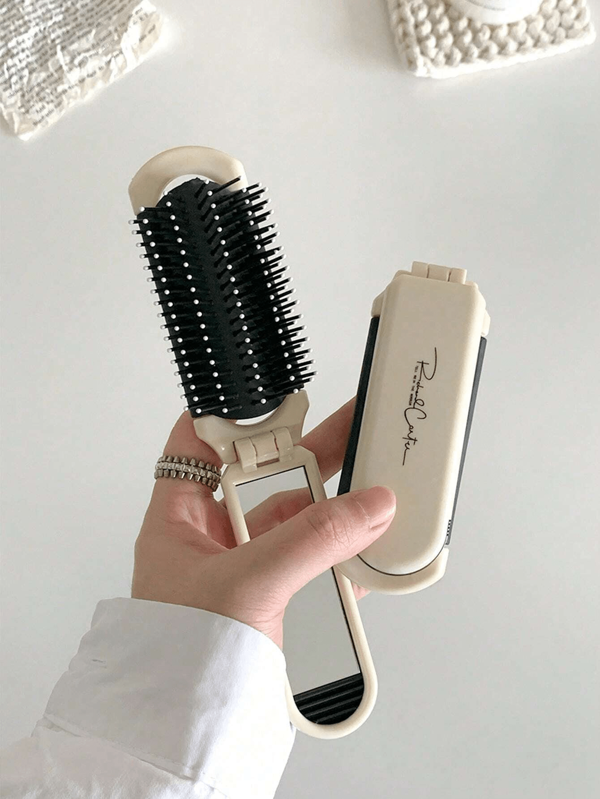 2pcs/1pc Portable Folding Comb, Mirror Equipped, Handheld Airbag, Handheld Makeup Mirror, Air Cushion Comb, Integrated Hair Massage Brush Mini Comb, Small Pocket Comb, Essential For Vacation And Travel, Suitable For Gym, Travel, Wallet, Swimming