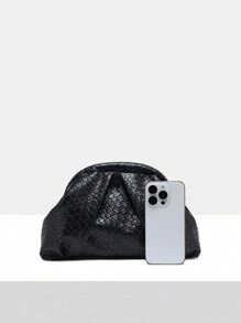 Vintage minimalistischer gehäkelter SIA Damen Strandtasche, Muster mit Meerschnecken, Angola rote Nieten Dekoration, großvolumige gefältelte wolkenförmige Clutch Handtasche, geeignet für Partys, Lässig-Outfits und den täglichen Gebrauch