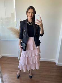 4 Layer Pleated Skirt S-1 - Baby Pink - View 1