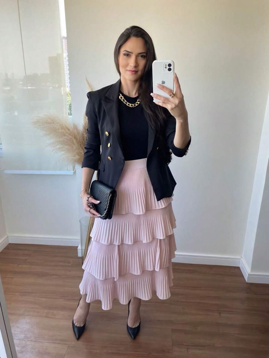 4 Layer Pleated Skirt S-1 - Baby Pink - View 1