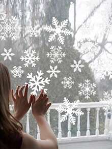 4 件圣诞雪花窗贴可重复使用无胶静电雪花贴纸适合在圣诞派对冬季和新年聚会上装饰门窗 - 彩色 - 查看 12