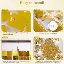 12/24/36pcs Shimmer Wall Backdrop Sequin Panels Sparkly Backdrop For Party Wedding Birthday Anniversary Decoration - 金色 - 查看 7