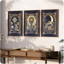 3 套复古塔罗牌太阳月亮和星星壁画帆布，塔罗牌印刷品，塔罗牌海报，神秘壁画，塔罗牌装饰，塔罗牌壁画，占星术占卜印刷艺术海报，墙壁装饰，客厅礼物，卧室办公室装饰，无框架 - 彩色 - 查看 2