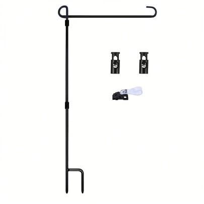 High-Quality Garden Flag Pole Holder, Metal Powder Coated, Weather-Resistant Paint, Includes 1 Claw Clip And 2 Spring Stoppers, Flag Not Included
