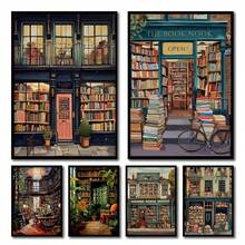 1pc Vintage Book Store Poster Book Shop Print Library Retro Antique Canvas Painting Wall Art Picture Decor Book Lovers Reading Gift No Frame - Multicolor - View 1