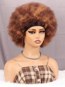 Tóc giả Afro xoăn đầu đinh - Kết cấu xoăn Kinky cao cấp, Kiểu tóc Afro ngắn, Tóc giả Afro màu nâu pha trộn, Mềm mại và thoáng khí - Màu nâu ombre - Xem 3