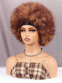 Tóc giả Afro xoăn đầu đinh - Kết cấu xoăn Kinky cao cấp, Kiểu tóc Afro ngắn, Tóc giả Afro màu nâu pha trộn, Mềm mại và thoáng khí - Màu nâu ombre - Xem 4